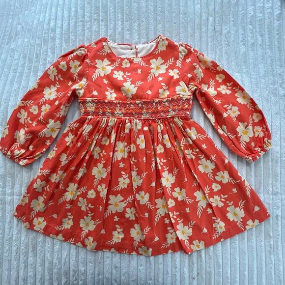 Bonnie Jean Other - Bonnie Jean Girls Floral Dress Long Sleeve Size 4T Orange Embroidered Beach Tie